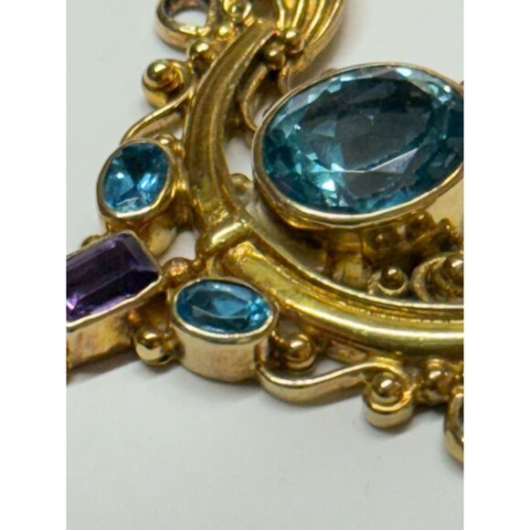 Vintage Shankari Angel Wings Pendant Blue Topaz Amethyst Sterling Silver Goddess - Picture 5 of 12